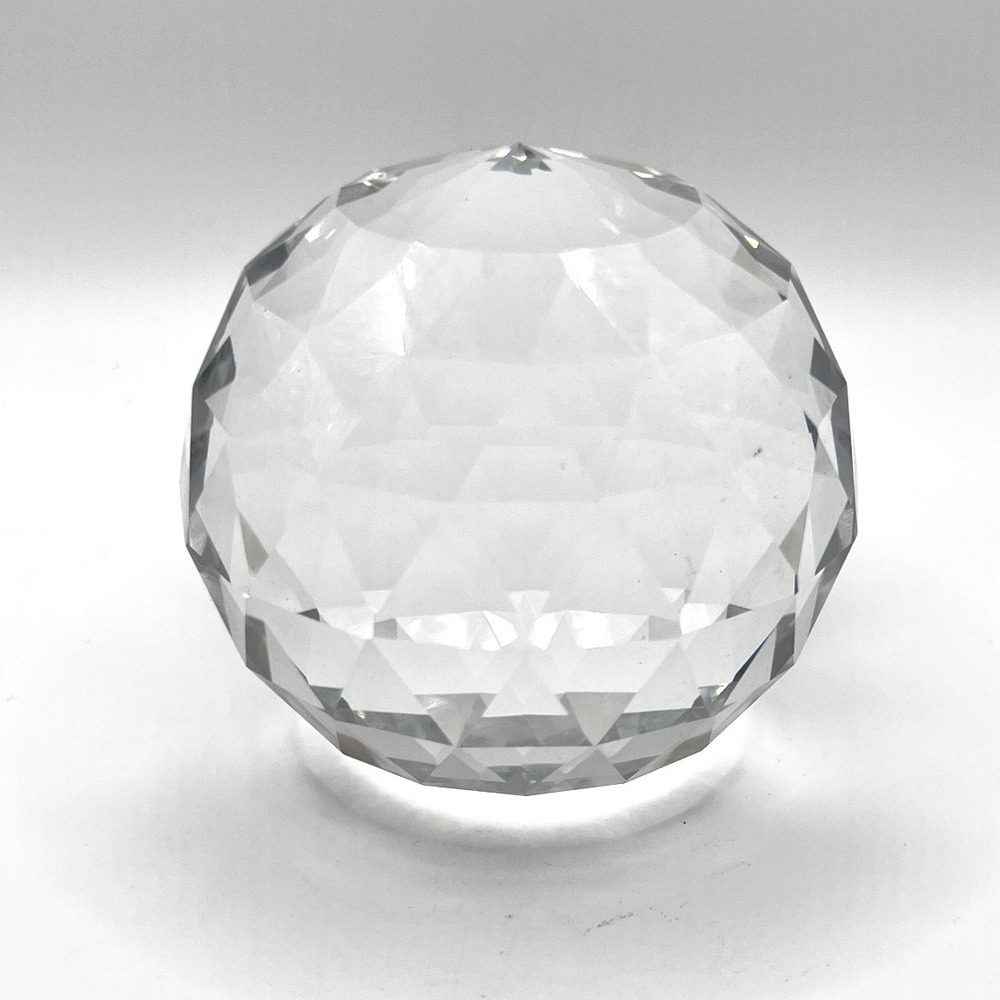 Unbranded Crystal Paperweight 3in Clear Good Faceted Glass Sphere Orb Base